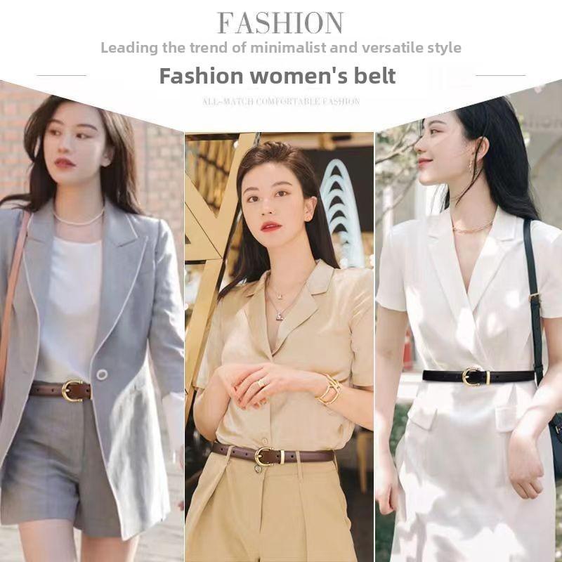 Gold Color Solid Buckle Decoration Women Casual Slim Waist Belt For Use Daily