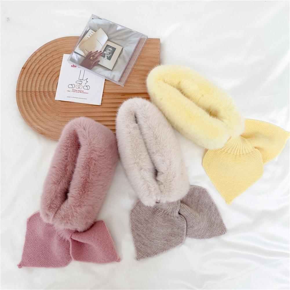 Children's Scarf Solid Color Bow Warm Plush Bib For Autumn Winter