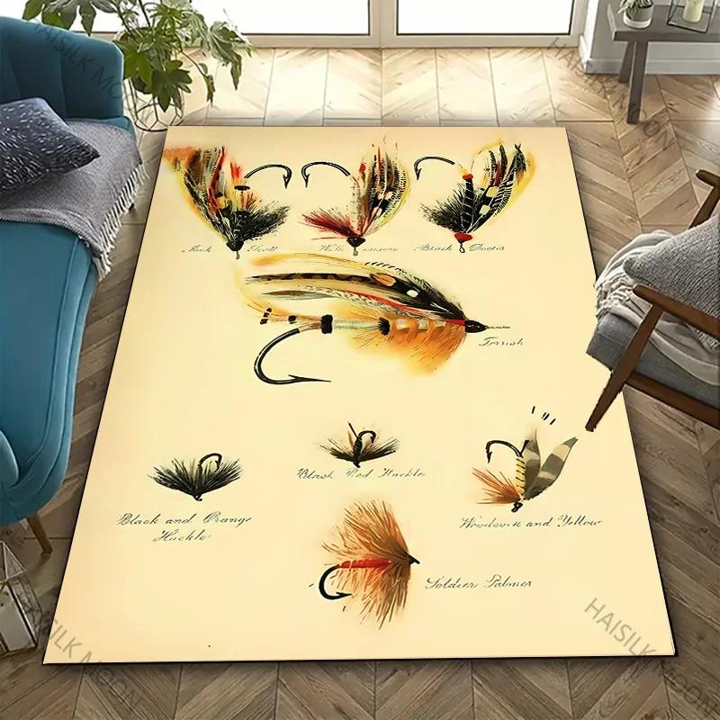3D HD Fish Bait Pattern Carpet Bedroom Floor Living Room Office Mat, Durable Machine Washable Rug Non-slip Exquisite Home Decor