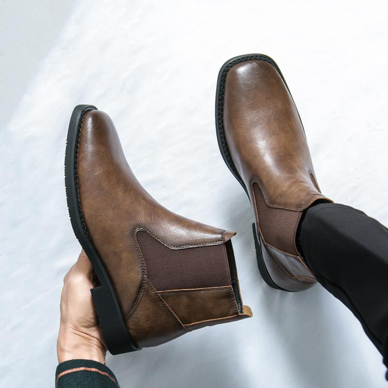 Fashion Luxury Brand Retro Chelsea Boots Comfortable Men Ankle Boots Walk Footwear British Style Cowboy Boot Fashion Casual Leather Mens