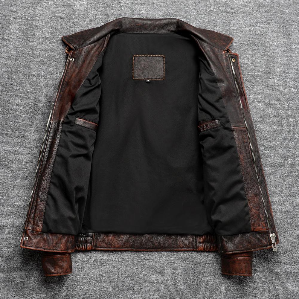 Hunting Leather Jacket Men Vintage Red Brown Black Genuine Cow Men'sLeather Jacket Pockets Real Skin Coat Autumn