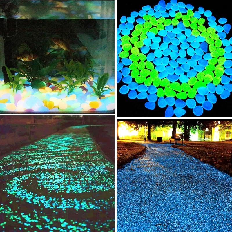 100pcs Glow In the Dark Garden Pebbles Glow Stones Rocks for Walkways Garden Path Patio Lawn Garden Yard Decor Luminous Stones