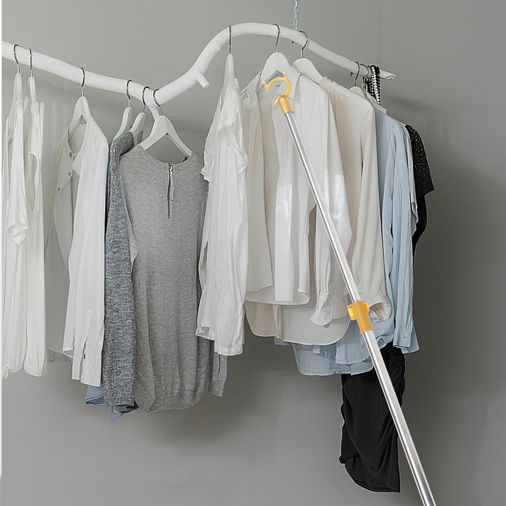 Retractable Clothesline Pole Telescoping Adjustable Metal Clothes Reach Rod for Home Balcony Drying Clothes Rod