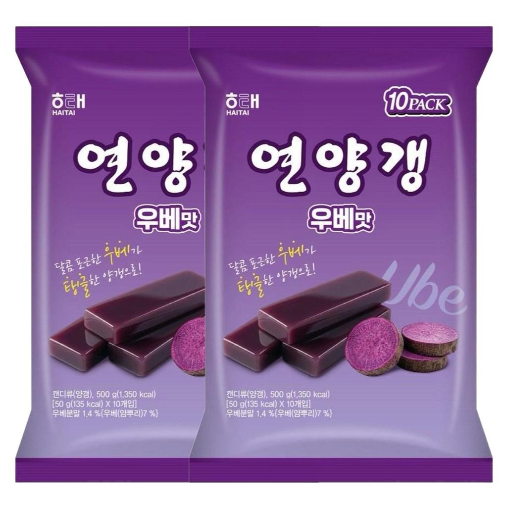 Haitai Yeon Yang Gaeng Ube Flavor Soft Sweet Purple Yam Jelly 500g (50g x 10 Sticks) x 2 Packs