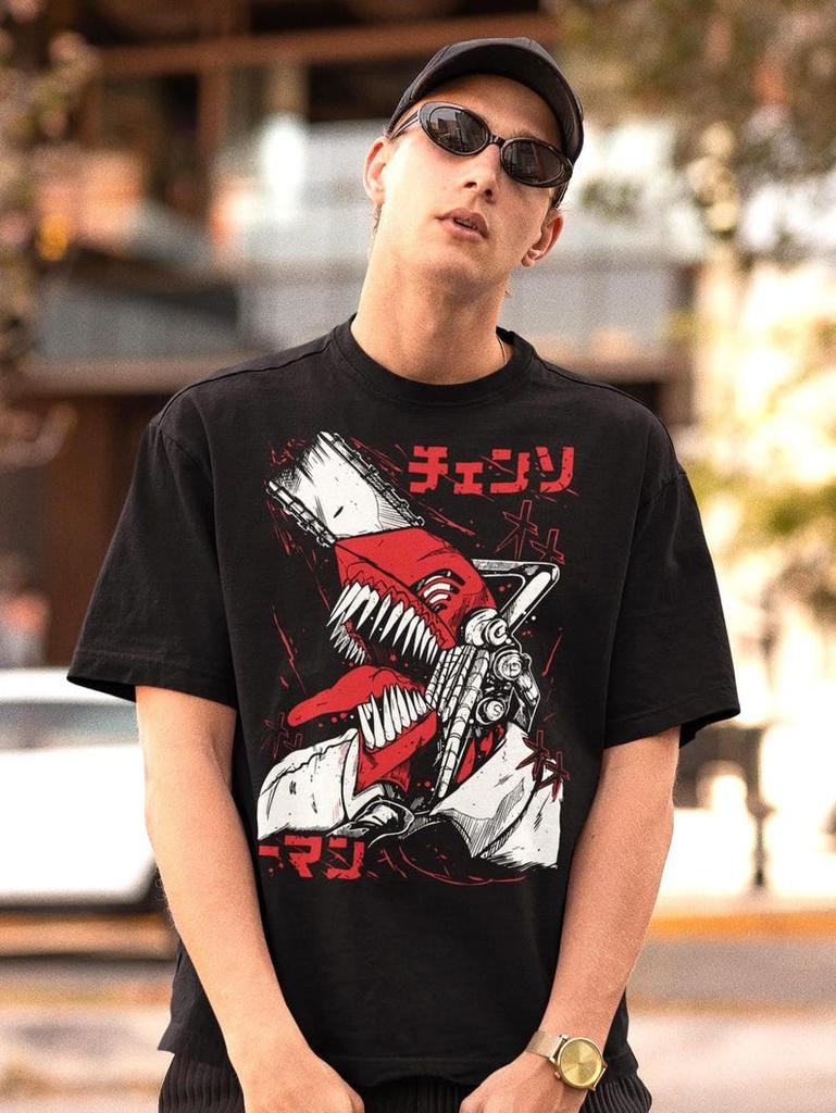 Rock Harajuku Top Print Japanese Anime Chainsaw Man T Shirt Fashion Street Couple Top Y2k Graphic Print Cotton Tshirt Unisex