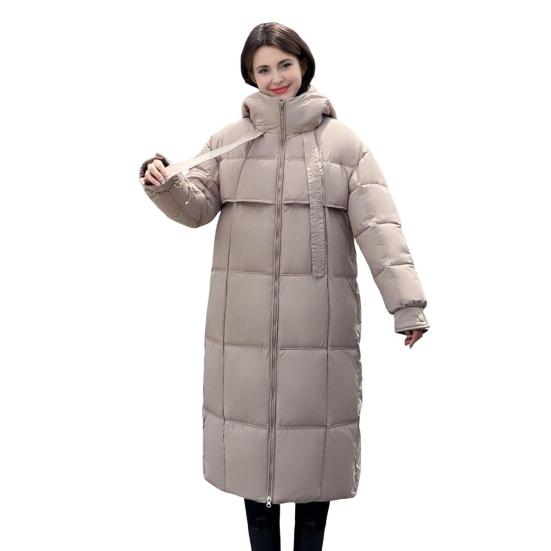 Long Puffer Jacket for Women Winter Warm Hooded Coat with Zip Thickened Long Sleeve Down Coat with Pockets