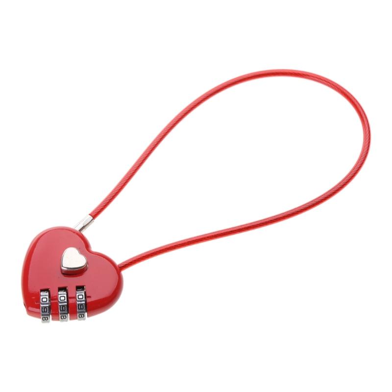 Zinc Alloy Wire Rope Password Lock Mini Love Heart Shape Password Padlock Travel Luggage Package Password Lock