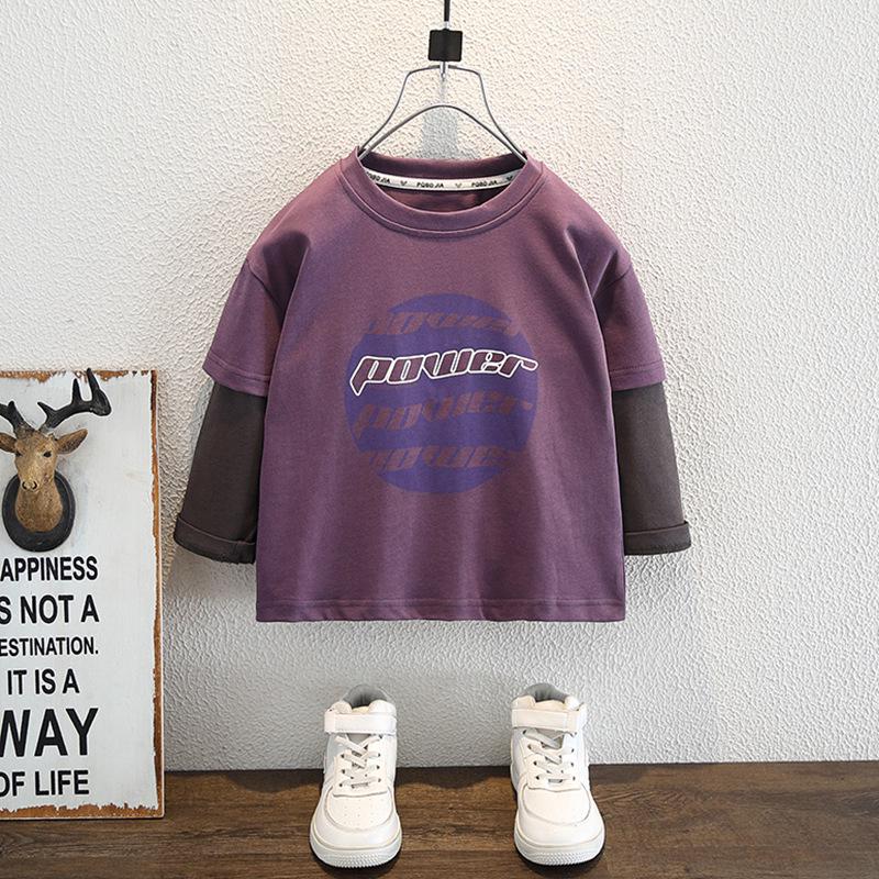 

Детская футболка с длинным рукавом - Топ 2-в-1 для мальчиков 2025 года, прохладный, осенне-весенний, для малышей 130 cm фиолетовый