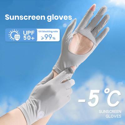 1 Paar Zonnebescherming Volledige Vinger Handschoenen Hol Ademend Touchscreen Ontwerp Zacht Vriendelijk voor de Huid UV-bestendig Sport Handschoenen