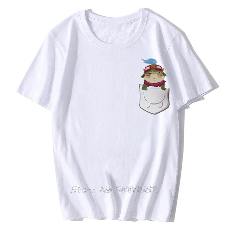 Teemo In Pocket Funny T Shirt Men  Summer New White Casual Short Sleeve Homme Cool Tshirt Tees Harajuku