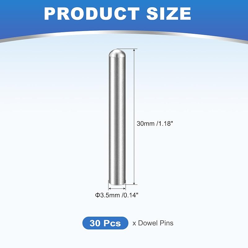 Uxcell 30pcs Dowel Pins for Shelf Brackets, 3.5mm Diameter, 30mm Length, 304 Stainless Steel, Cylindrical Dowel Pins, Shelf Support Pins, Furniture