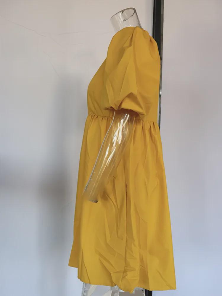 Miniabito a maniche a sbuffo monocolore: Monospalla con Scollo Quadrato e Sette Colori Primavera/Estate