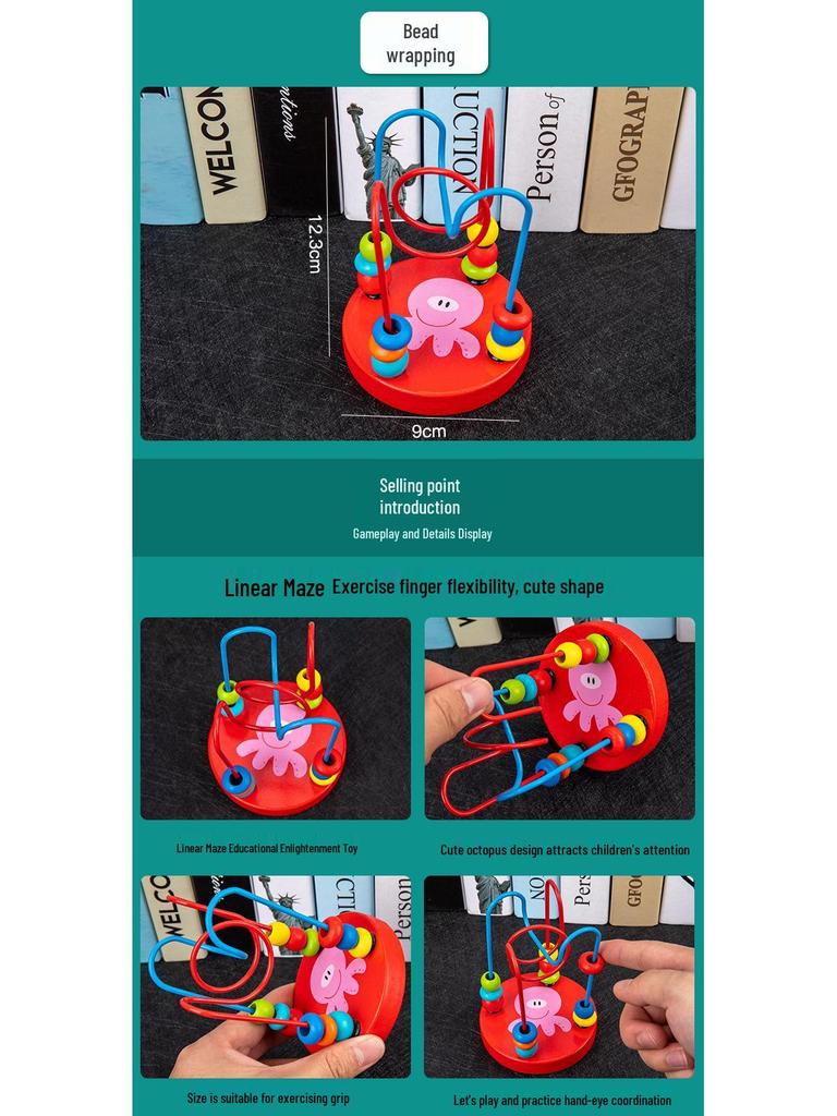 Children's Wooden Toy Set: Eight-Tone Piano, Bead Rainbow Tower, Puzzle Column, Twisting Worm