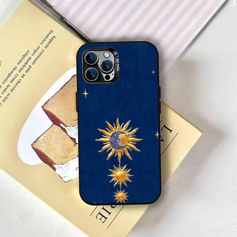Sun Moon Phone Case For iPhone 17,16,15,14,13,12,11 Plus,Pro Max,XS,Colored Silver Plated Inside Cover
