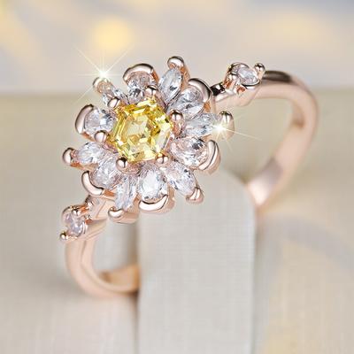 Красива біла жовта цирконієва каблучка для жінок Елегантні ювелірні аксесуари кольору рожевого золота для весілля, ювілею, подарунків