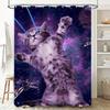 Space Cat With Laser Eyes Waterproof Shower Curtain Heat Resistant Machine Washable Non-Transparent 180X180Cm