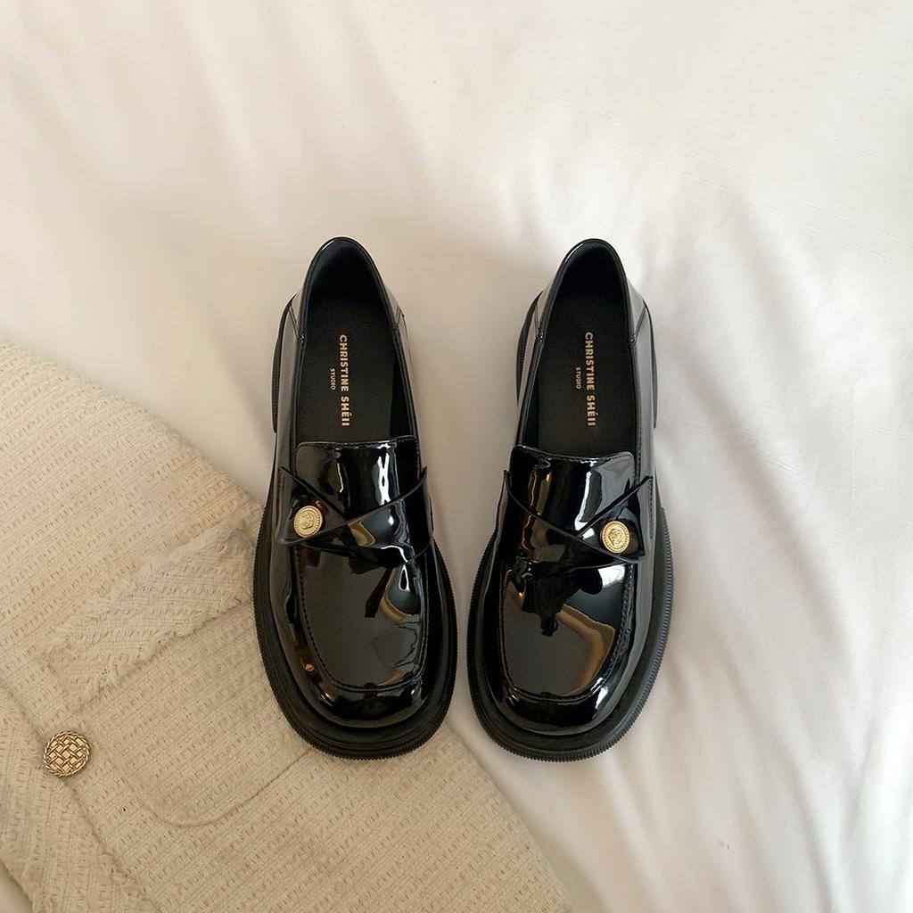 Seconds ~ Su Yin Inholworth ~ Small Gold Coin Thick-soled Heel Lazy Heel Loafers Women's Small Leather Shoes