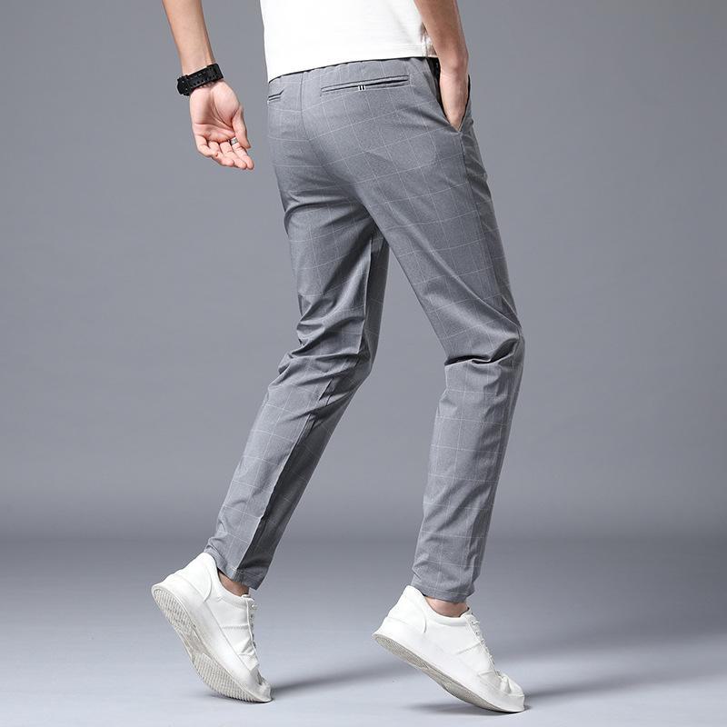 Men's Casual Plaid Elastic Trousers - Korean Style