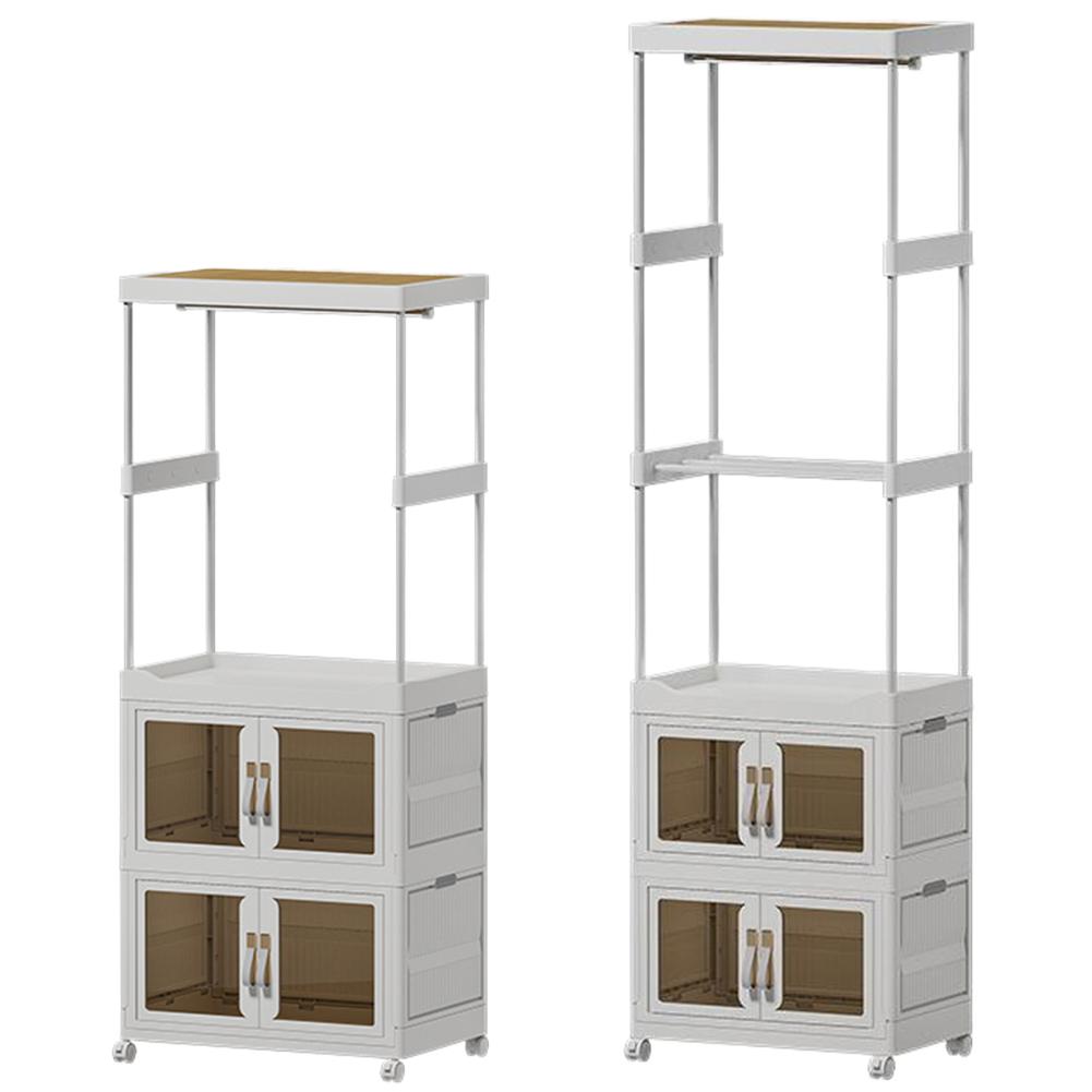Mobile Wardrobe Clothes Organizer with Haging Rod & Cabinet Clothing Storage Shelf with Wheels for Bedroom Living Room