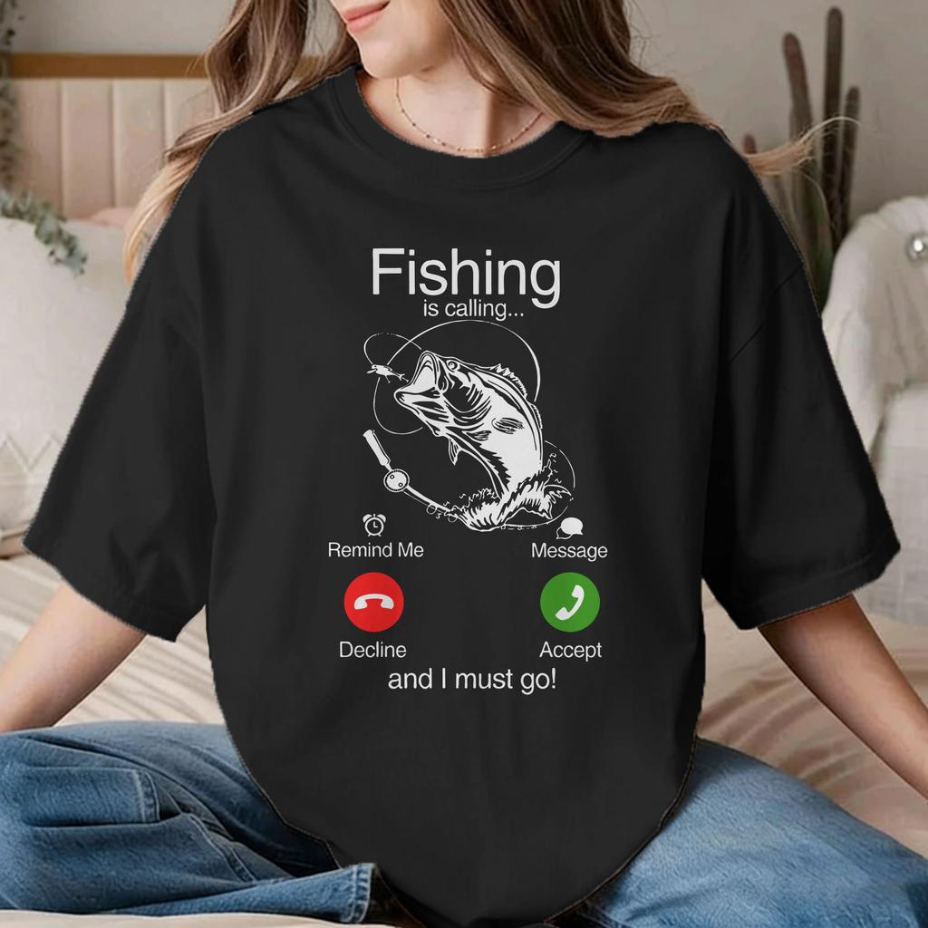 Fishing is Calling Unisex Unisexs T Shirt FisherUnisex Fish Creative Tee Shirt Crew Neck TShirts Cotton Plus Size Clothes