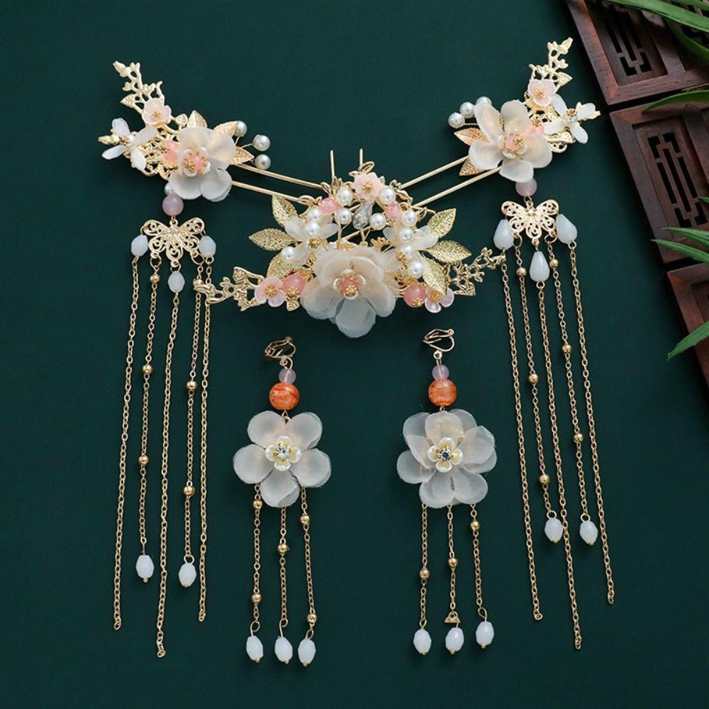 Tassel Chinese Style Hairpin Set Flower Hanfu Hair Stick Classical   Girl Hair Accessories