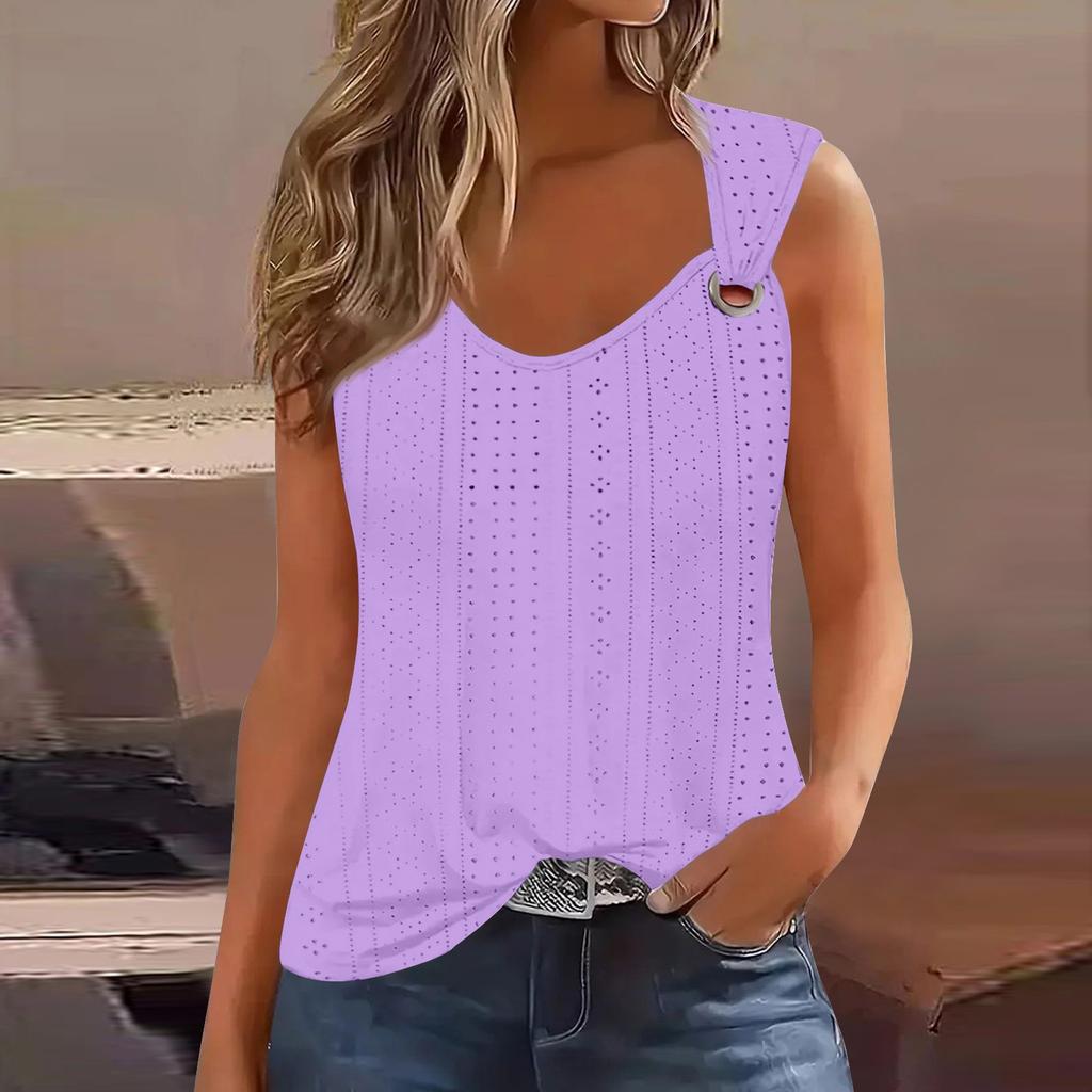 Women's Girl Tank Top Casual Vest Tops For Women Cute Knit Vest Top Eyelet Loose Fit Sleeveless Tops Flowy Eyelet