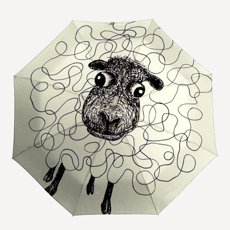 1pc Sheep Drawing Automatic Folding Umbrella Automatic Open/Close, 8-Rib Durable Frame, Compact Travel Umbrella Suitable029