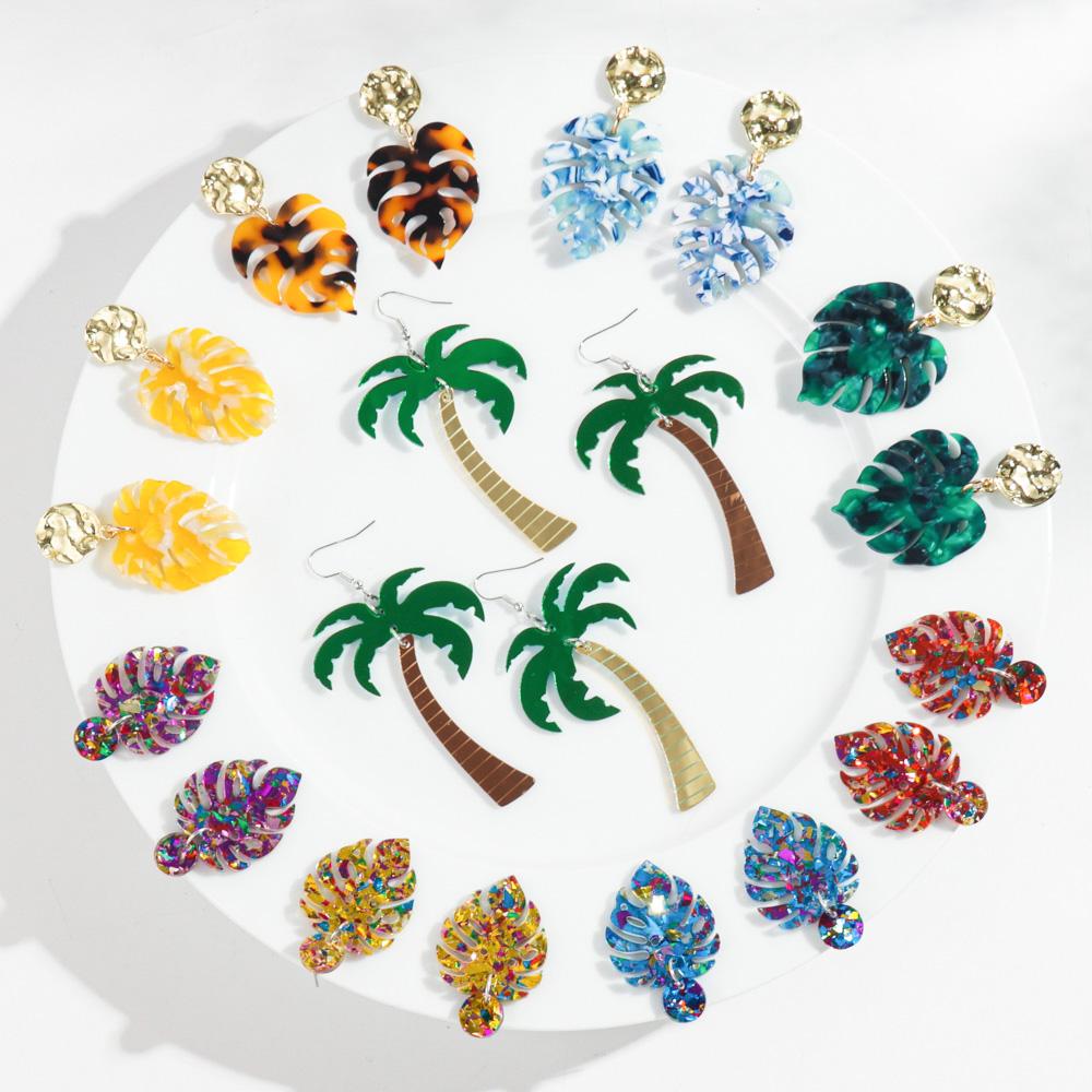 New Trendy Monstera Leaves Acrylic Earrings for Women Fashion Coconut Tree Palm Leaf Plant Drop Earring Boho Beach Jewelry Gifts