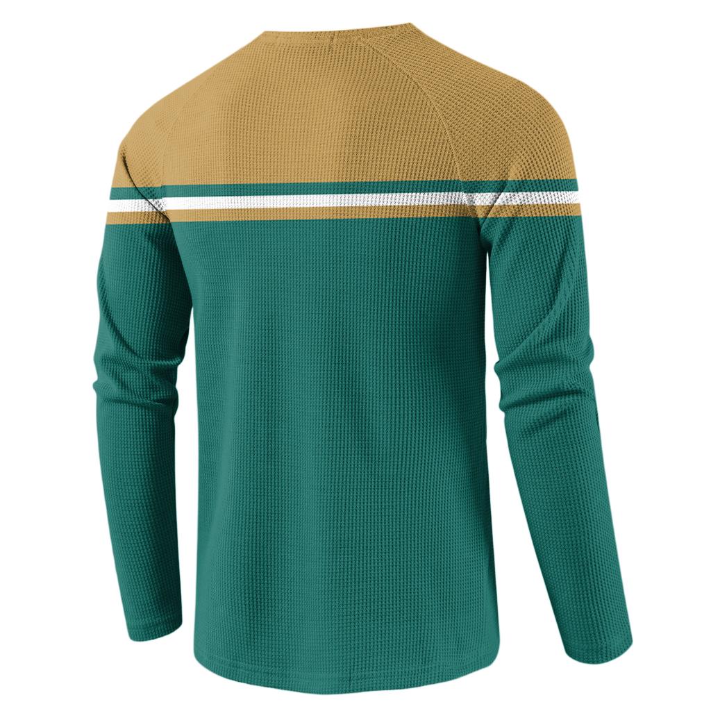 Pánský volný ležérní top s límečkem na knoflíčky a dlouhým rukávem