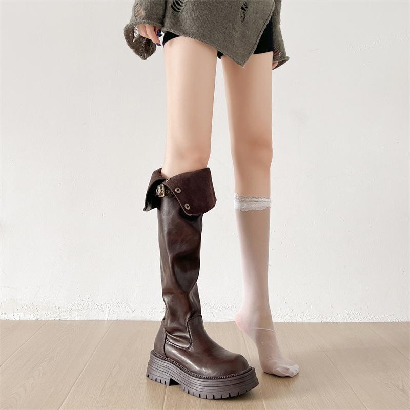 Fashion design patent leather knee boots women's 2025 spring and autumn new super fire fashion thin fashionable knight boots boots