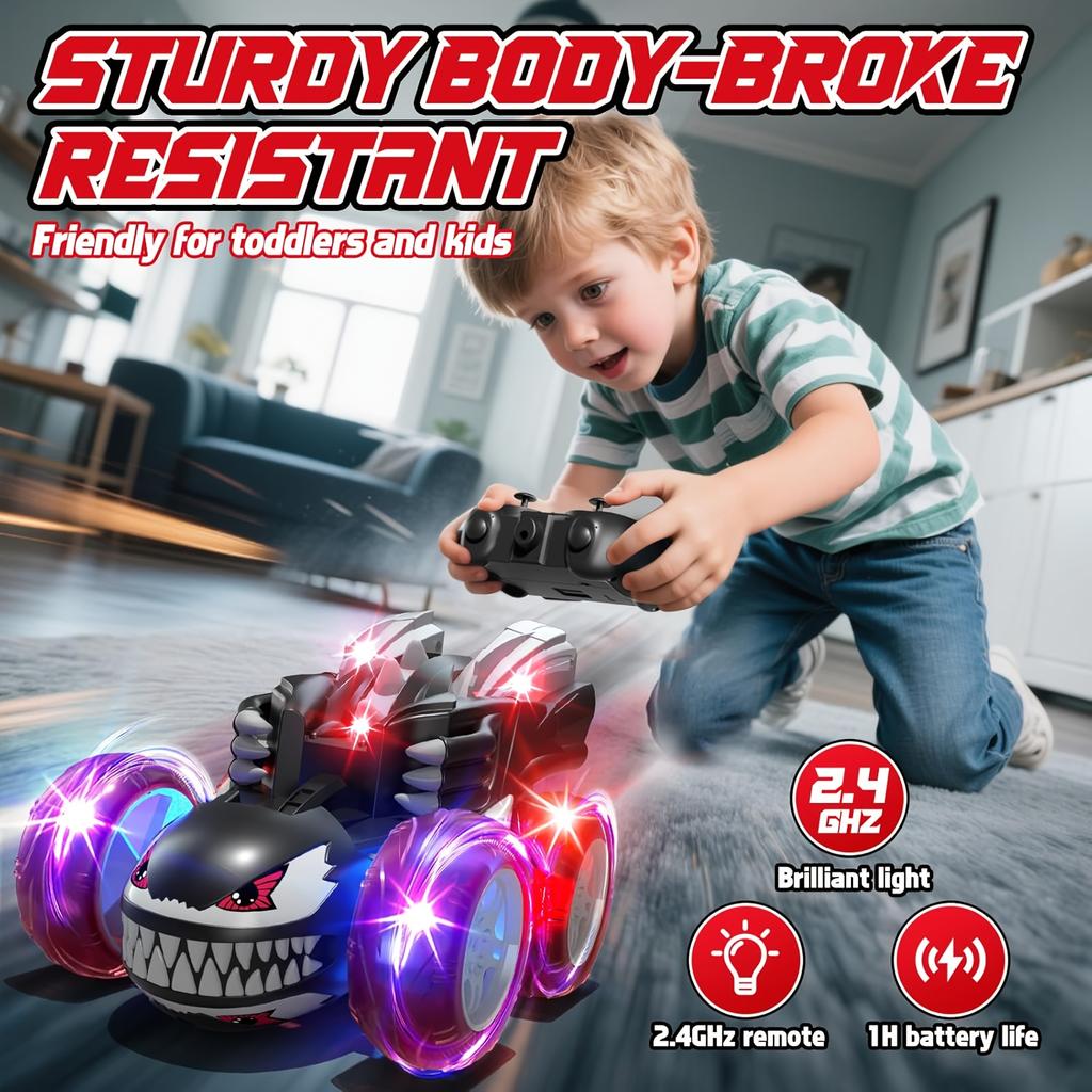 Durable RC Stunt Car for Kids with LED Light 360° Rotating Performances Indoor And Outdoor Play