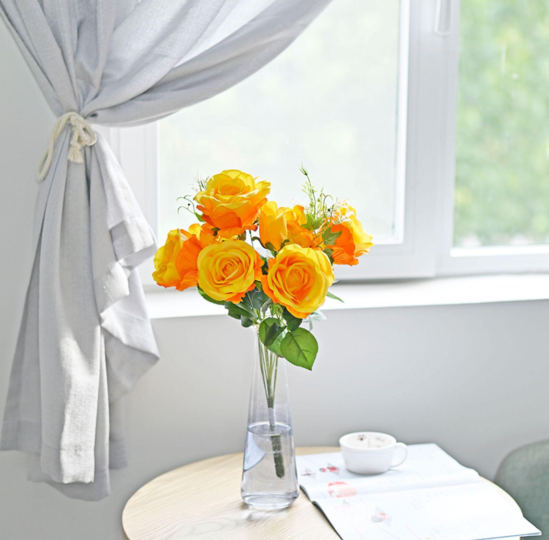 

Европейский стиль, имитация 11-голового букета роз наложницы, украшение для дома, стол с имитацией искусственных цветов, реквизит для свадебной фотосъемки оранжевый