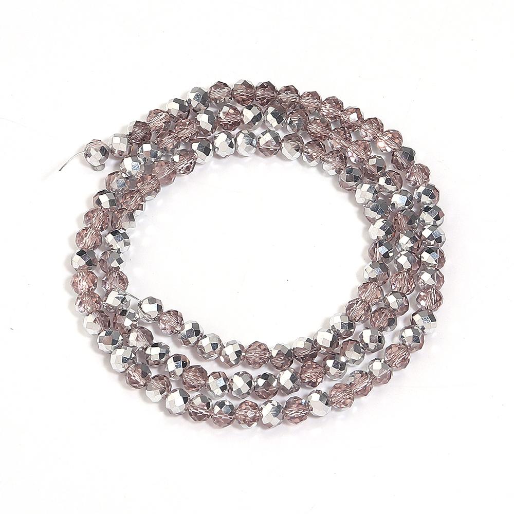1 Strand 3/4/6/8/10mm Faceted Crystal Beads Pink Rhodium Rondelle Glass Loose Beads For Jewelry Making DIY Bracelets Necklace