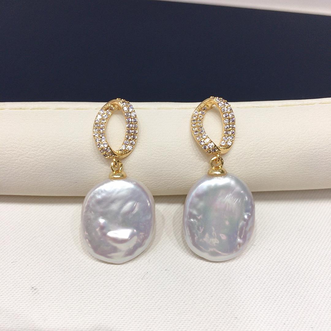 

Square Baroque Freshwater Pearl Earrings for Women, High Grade Zircon Pearl Earrings золотой