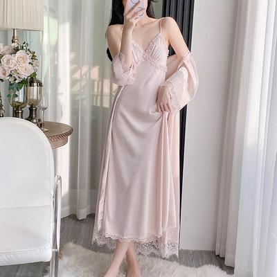Damen-Eis-Seiden-Pyjama-Set mit gepolstertem Top & Morgenmantel - Pure Desire Stil
