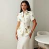 2025 Summer Floral Semi-High Collar Short Sleeve Bodycon Skirt Set