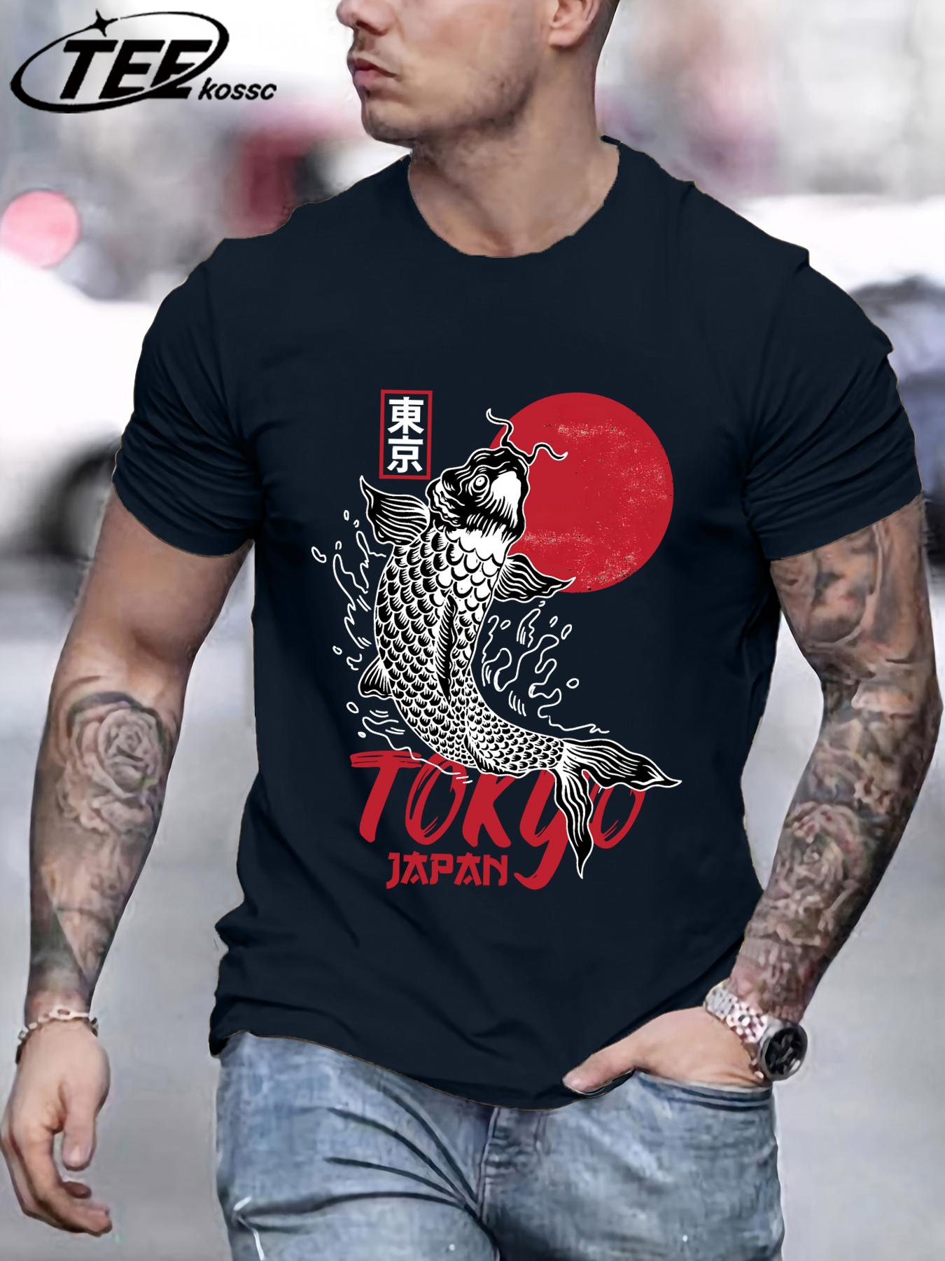 

Harajuku Japan Tokyo Sunset Koi T Shirts Men Cotton Summer TShirt Loose Casual Clothes Unisex AllMatch ONeck Short Sleeve L