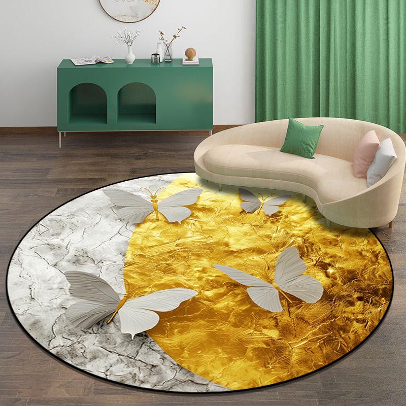 3D zlatý motýlí koberec, obývací pokoj, pohovka, koberec, protiskluzový čajový stolek, šatna, koberce do obývacího pokoje, dekorace, ložnice, kulatá podlahová rohožka