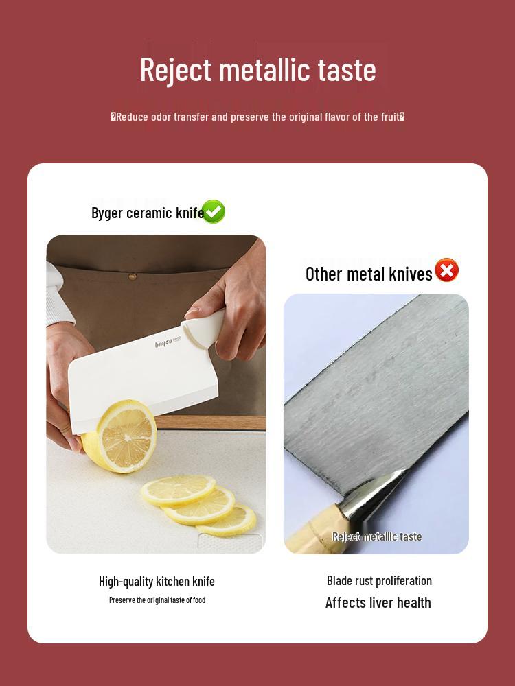 Beige Keramik-Hackmesser für Frauen – Großes, verdicktes, schärffreies Messer für Fleisch & Babynahrung.