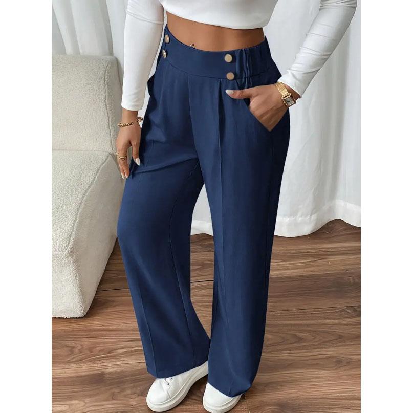 Damen High Waist Weitbein Hose - Fließende Bodenlange Hose Minimalistisch Gerade Passform Loungehose mit Elastischem Bund