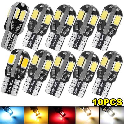 10PCS W5W T10 LED Bulbs Canbus 5730 8SMD 12V 6000K for Car Turn Signal Reading Brake Trunk Hood Width Clearance Lights