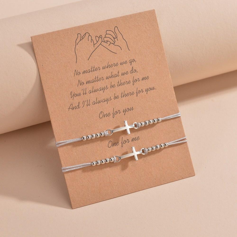 2-piece set of ethnic style alloy crosses, hand woven cards, gift style, friendship hand rope