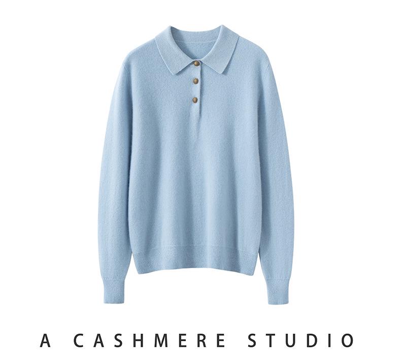 Kang Sai Ni 100% Cashmere Women's POLO Collar Sweater - Versatile, Fashionable Knitwear