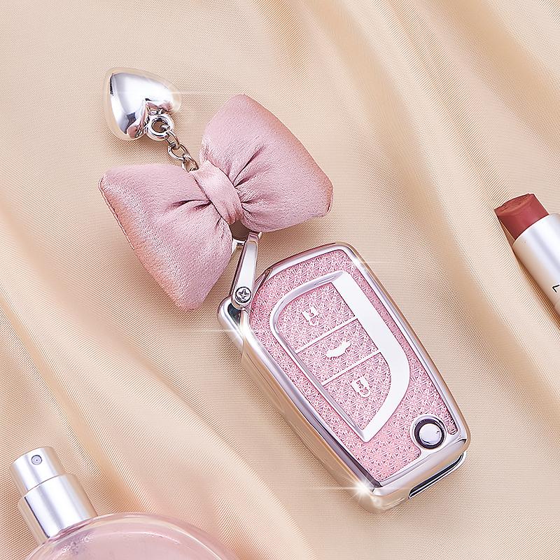 Crystal Pink Tpu for Toyota Hilux Corolla Avensis Prado Fortuner RAV4 CHR Flip Folding Car Key Case Cover Holder Fob Keychain
