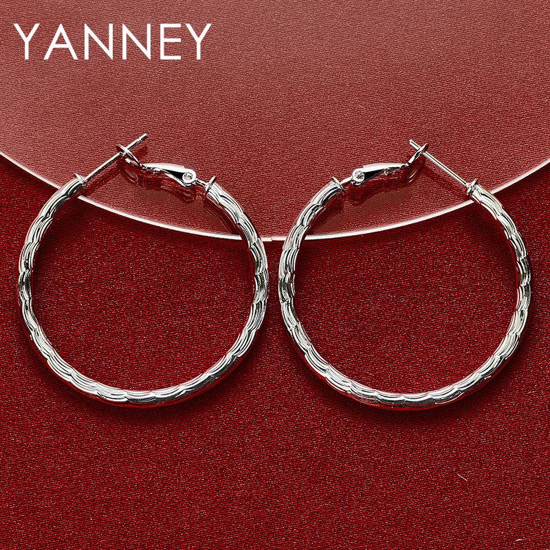925 Sterling Silver 40MM Fine Round Hoop Earrings for Women Charm Engagement Wedding Party Fashion Jewelry Accessories
