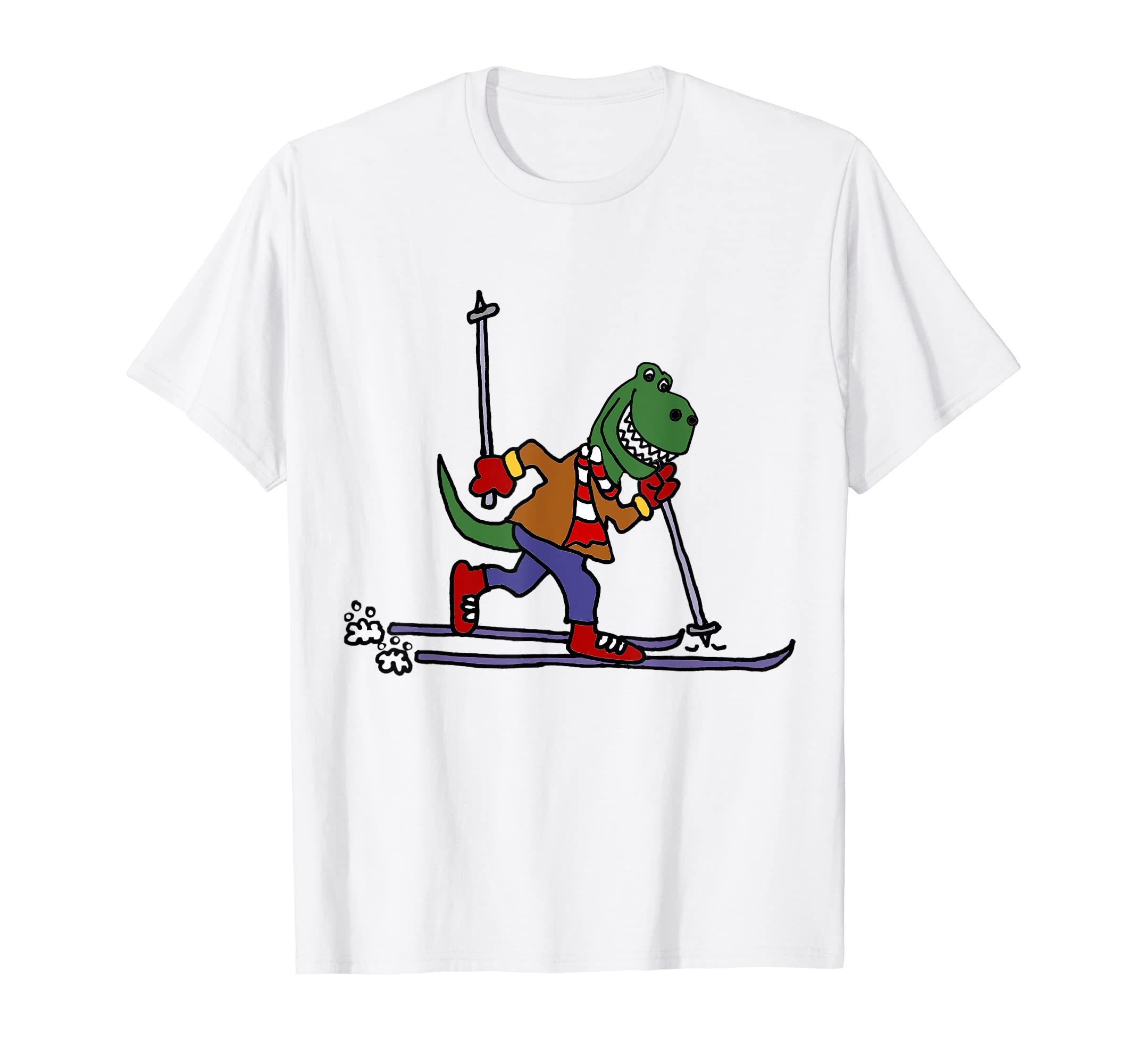 

SmileteesSports Забавная футболка с лыжным бегом и тираннозавром Рексом белый