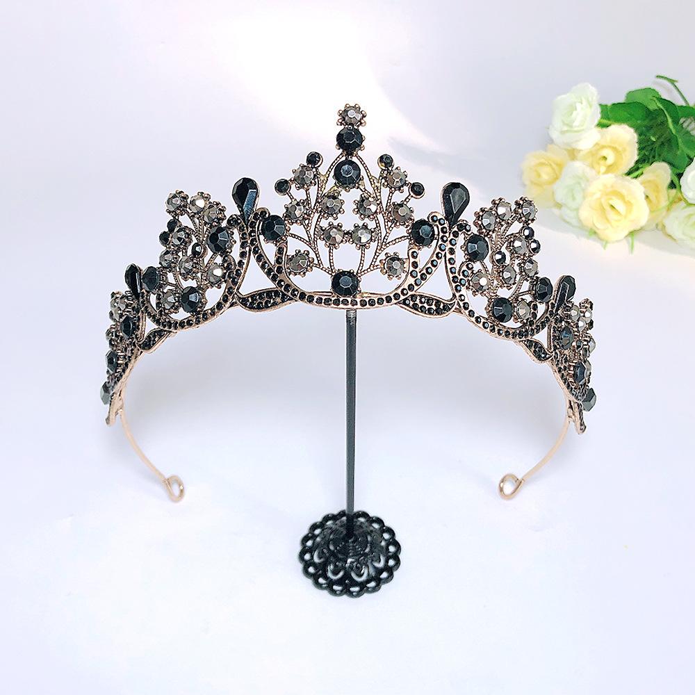 Personalized Bridal Jewelry Crown Tiara Retro Gold Black Diamond Headband  Wedding Gauze Accessories  Halloween Crown