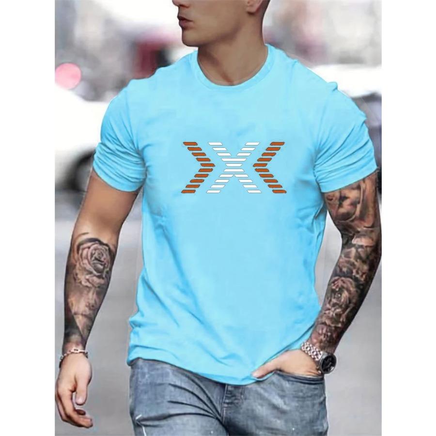 Men's Summer 100% Cotton Fashion Pattern Printed Loose Large Casual Round Neck Short Sleeve T-shirt Casual Letter Pattern Tops