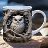 3D Owl, Ceramic Coffee Mug, Tea Cup, New Hole Wall, Cute Hole Wall