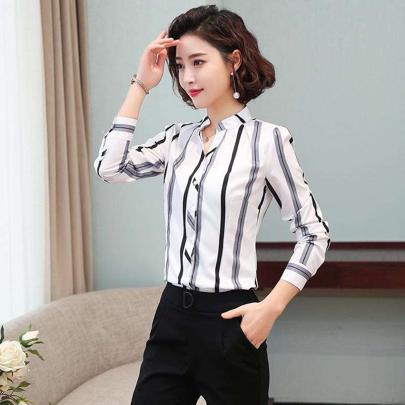 Women's Slim Long-Sleeve Floral Chiffon Shirt - Spring/Autumn 2020 Korean Style